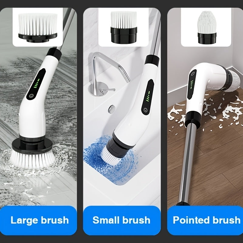 Cordless Electric Spin Scrubber – USB Rechargeable Cleaning Brush with 7 Replaceable Brush Heads & Detachable Telescopic Handle for Bathroom, Bathtub, Shower, Tiles, Floors, Kitchen & Car Cleaning