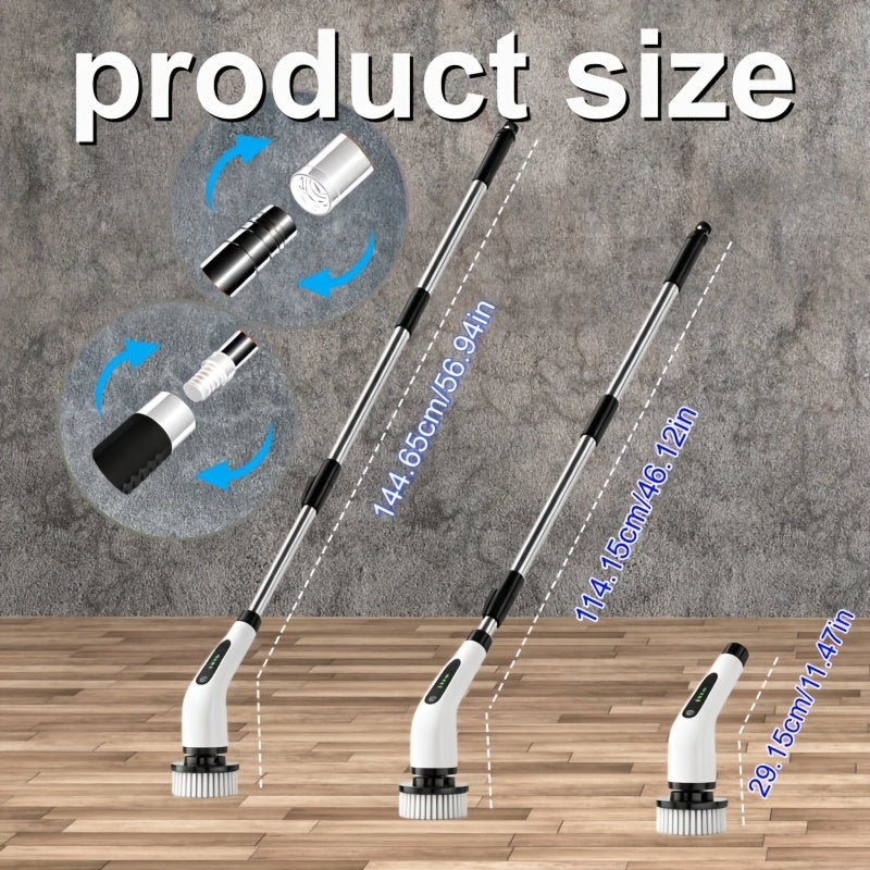 Cordless Electric Spin Scrubber – USB Rechargeable Cleaning Brush with 7 Replaceable Brush Heads & Detachable Telescopic Handle for Bathroom, Bathtub, Shower, Tiles, Floors, Kitchen & Car Cleaning