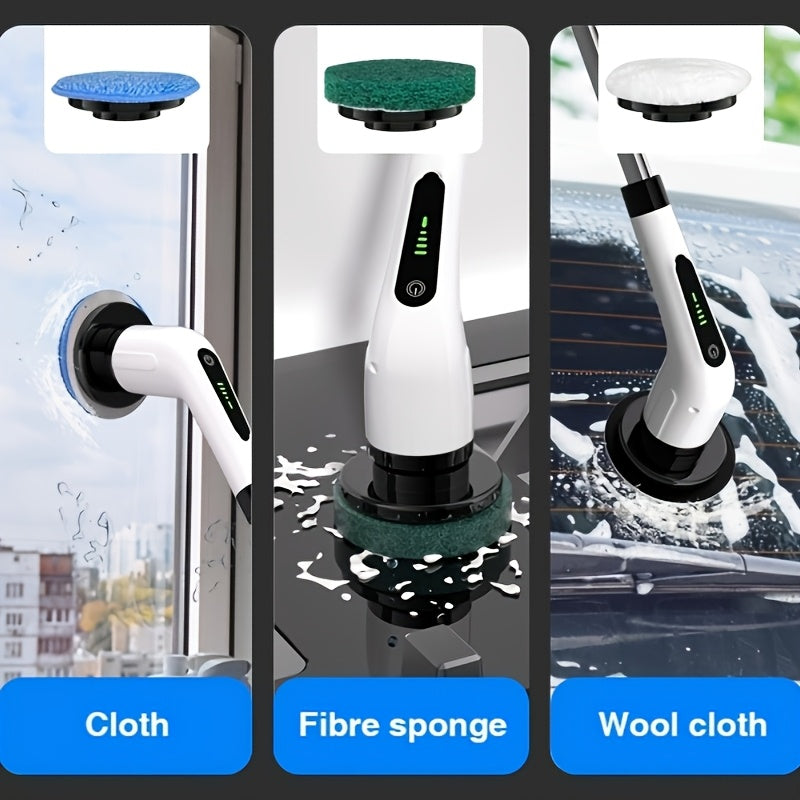 Cordless Electric Spin Scrubber – USB Rechargeable Cleaning Brush with 7 Replaceable Brush Heads & Detachable Telescopic Handle for Bathroom, Bathtub, Shower, Tiles, Floors, Kitchen & Car Cleaning